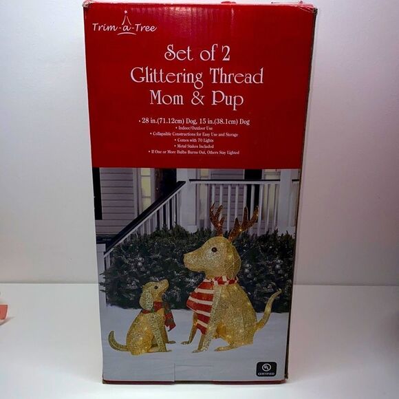 trim a tree set of 2 Glittering thread mom & pup dog Christmas outdoor - Picture 1 of 5